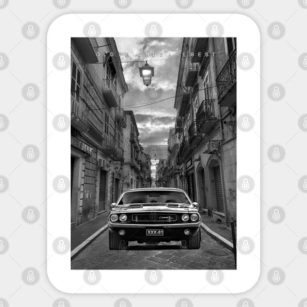 Classic Car in Greyscale Sticker by Alkahfsmart